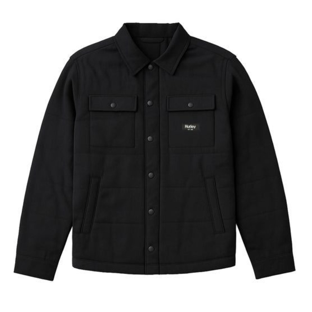 Hurley Quilted Sherpa Lined Jacket Mens Medium Black Snap Up Midweight Coat NWT
